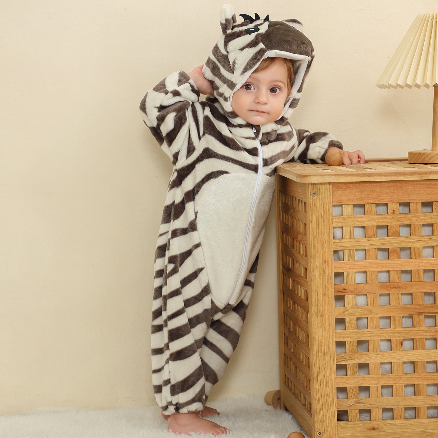 MICHLEY Baby Zebra Costume Winter Flannel Hooded Romper