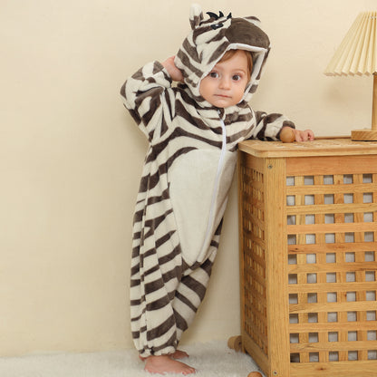 MICHLEY Baby Zebra Costume Winter Flannel Hooded Romper