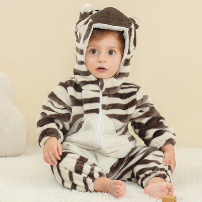 MICHLEY Baby Zebra Costume Winter Flannel Hooded Romper
