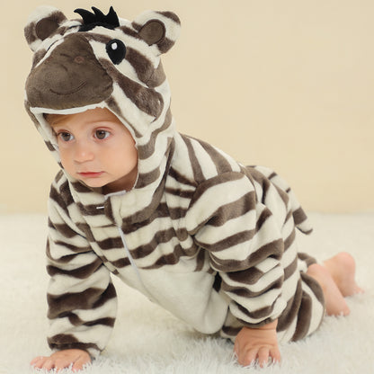 MICHLEY Baby Zebra Costume Winter Flannel Hooded Romper