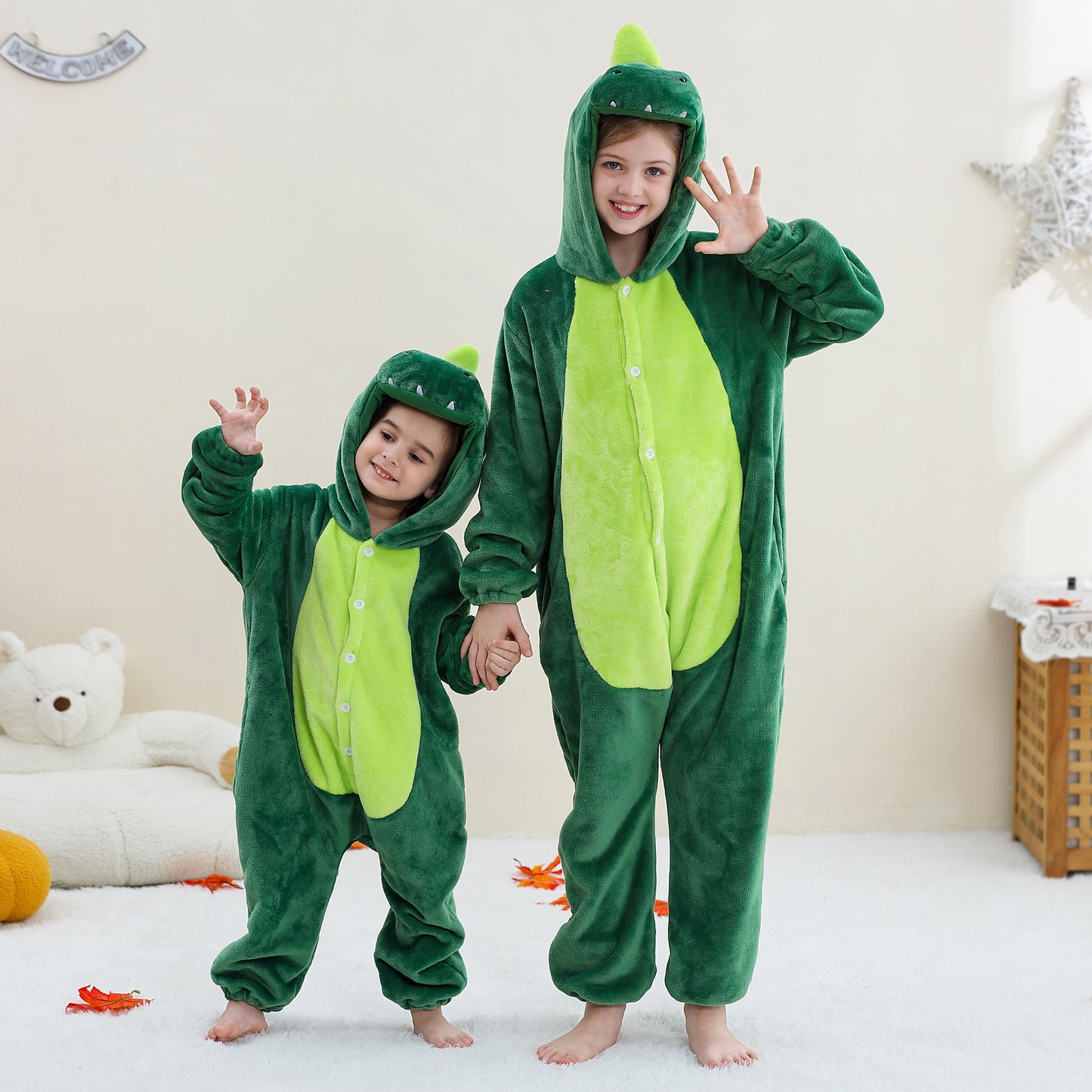 MICHLEY Kids Unicorn Dragon Hooded Romper Flannel Halloween Cosplay Pajamas