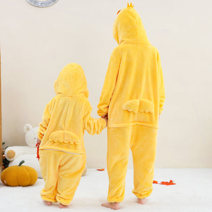 MICHLEY Kids Yellow Duck Hooded Romper Flannel Halloween Cosplay Pajamas