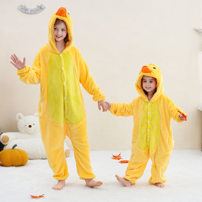 MICHLEY Kids Yellow Duck Hooded Romper Flannel Halloween Cosplay Pajamas