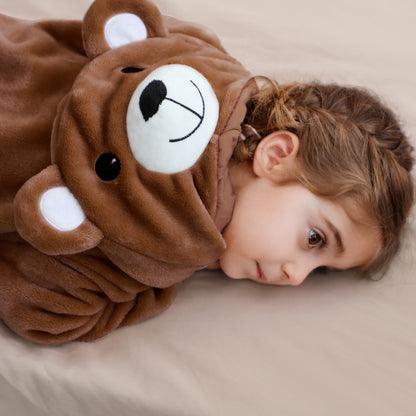 MICHLEY Baby Dark Brown Bear Hooded Romper Flannel Animal Costume