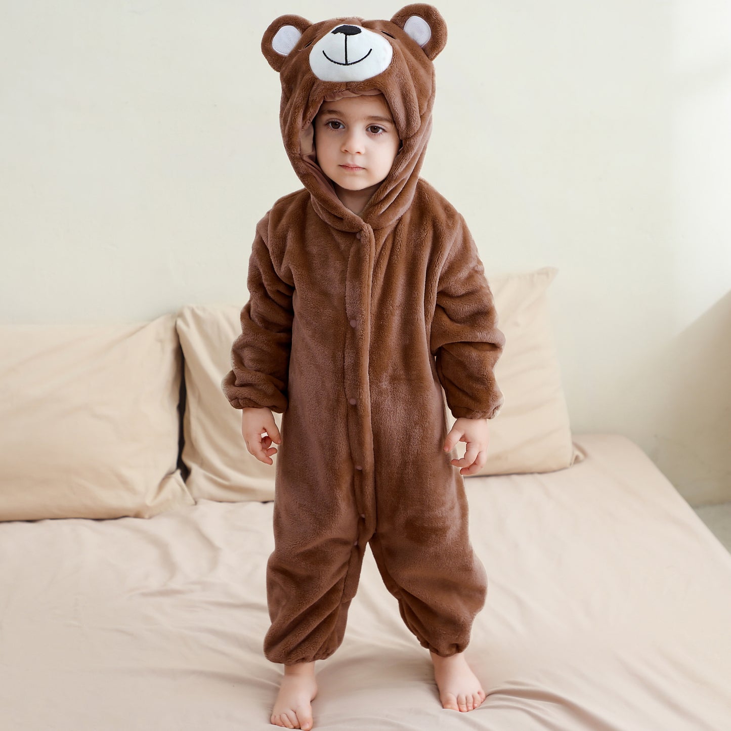 MICHLEY Baby Dark Brown Bear Hooded Romper Flannel Animal Costume