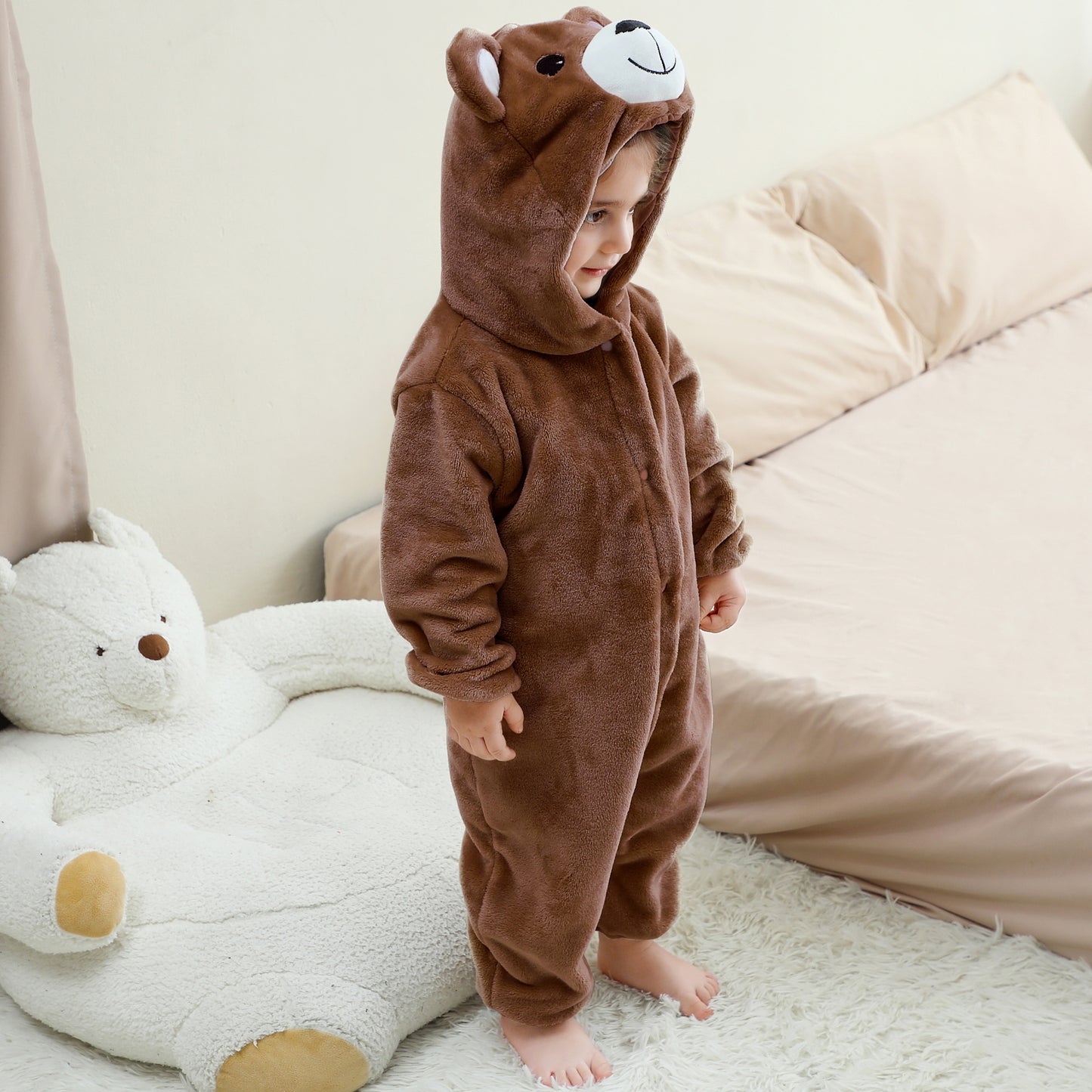 MICHLEY Baby Dark Brown Bear Hooded Romper Flannel Animal Costume