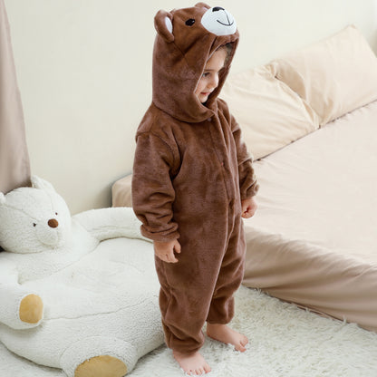 MICHLEY Baby Dark Brown Bear Hooded Romper Flannel Animal Costume