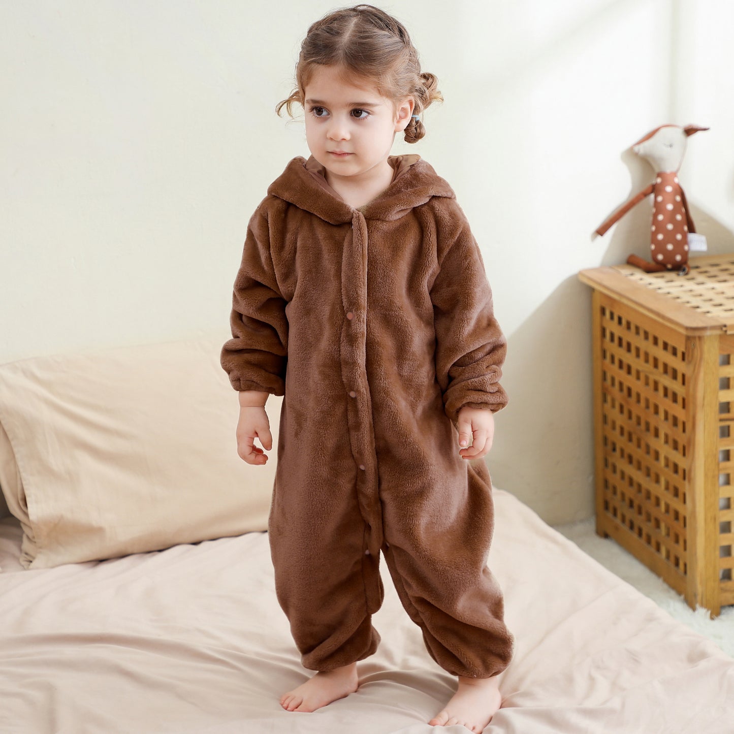 MICHLEY Baby Dark Brown Bear Hooded Romper Flannel Animal Costume