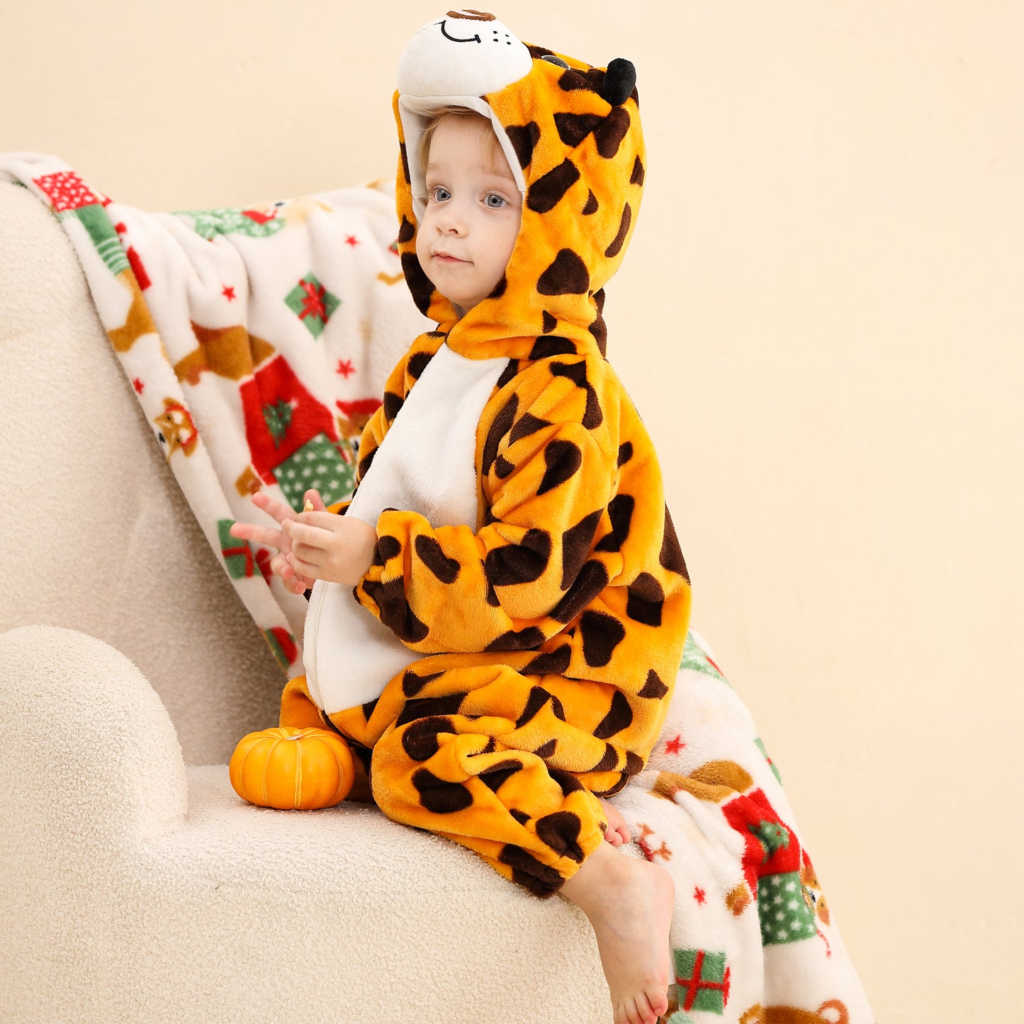 MICHLEY Baby Leopard Hooded Romper Flannel Animal Costume