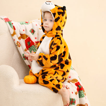 MICHLEY Baby Leopard Hooded Romper Flannel Animal Costume