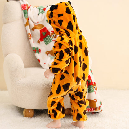 MICHLEY Baby Leopard Hooded Romper Flannel Animal Costume