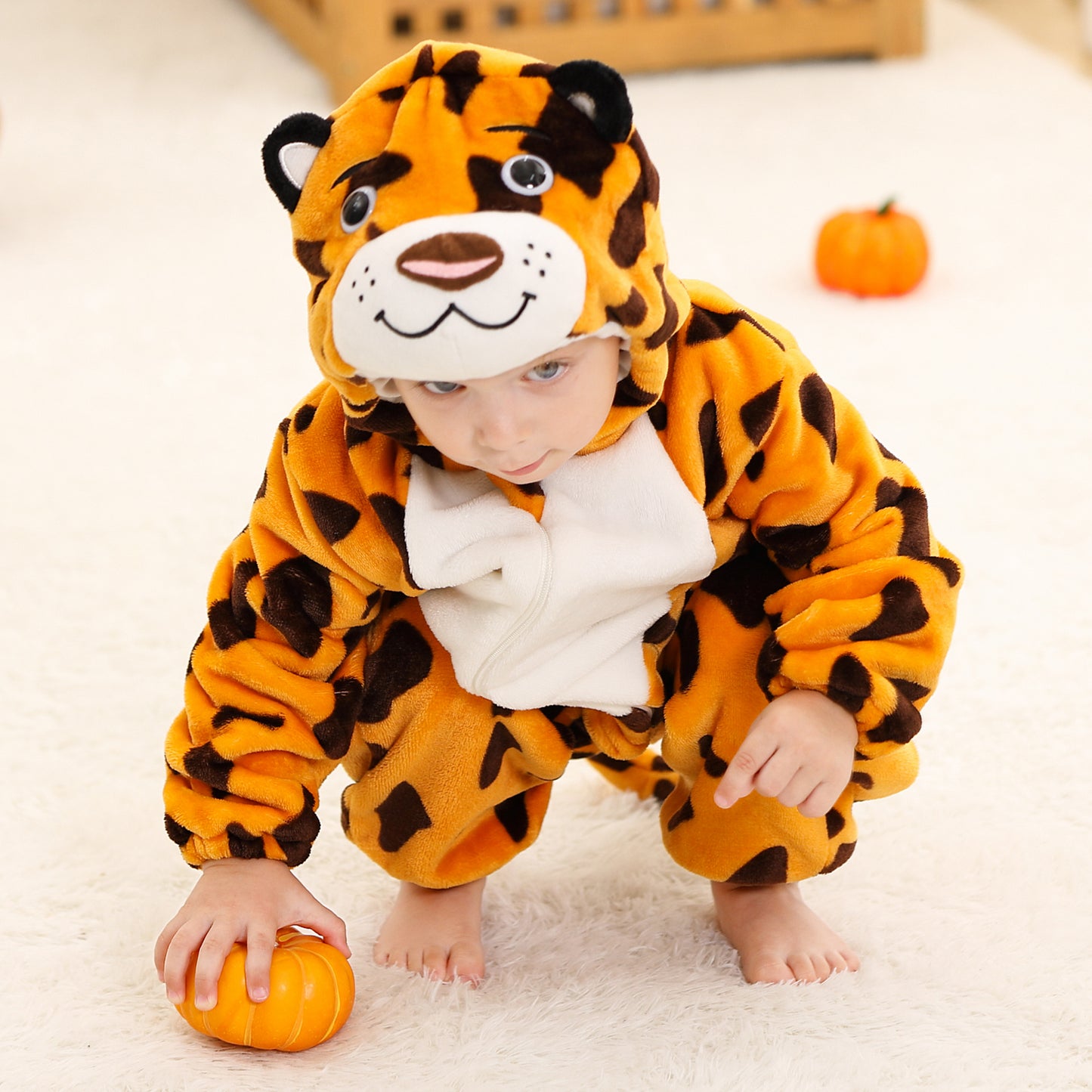 MICHLEY Baby Leopard Hooded Romper Flannel Animal Costume