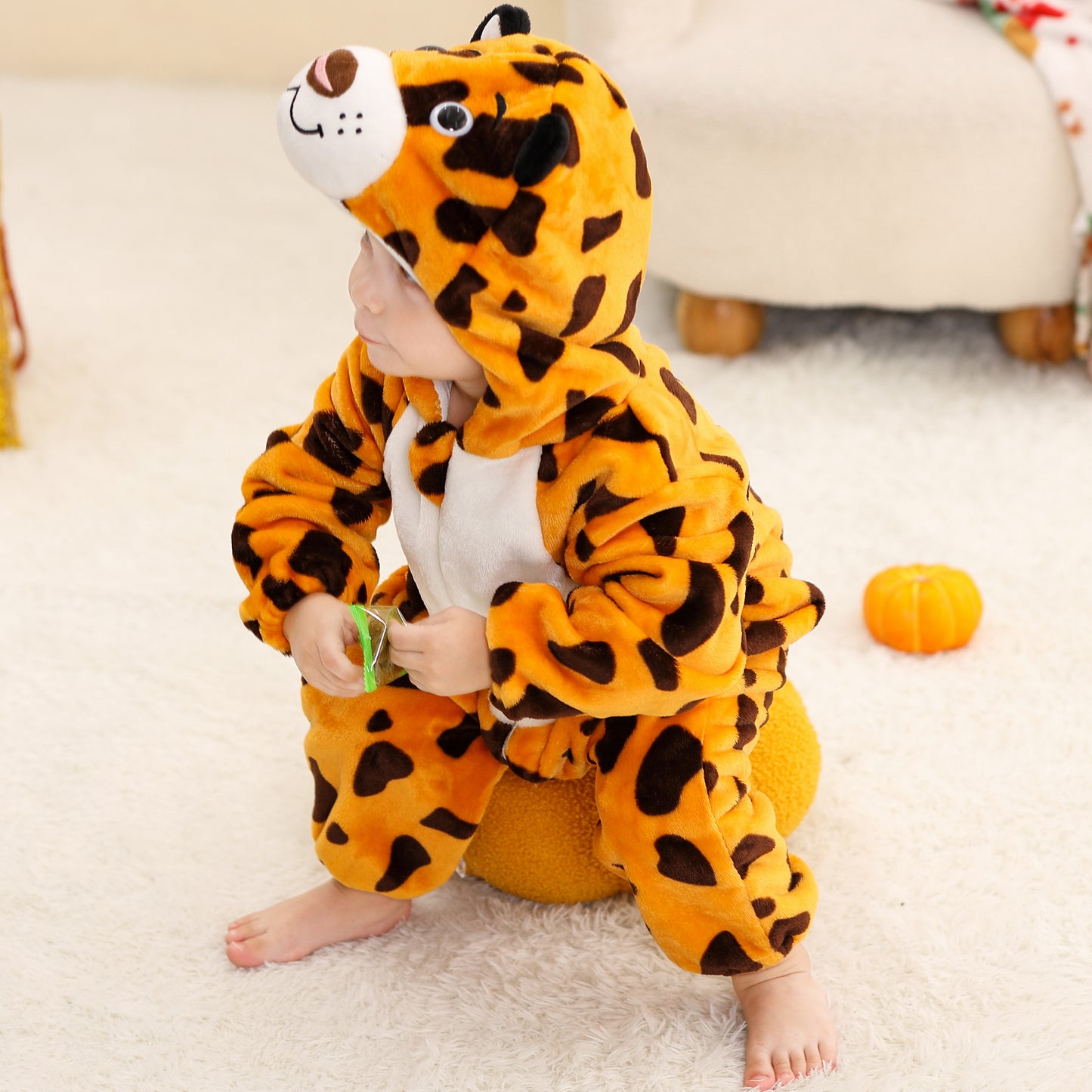 MICHLEY Baby Leopard Hooded Romper Flannel Animal Costume