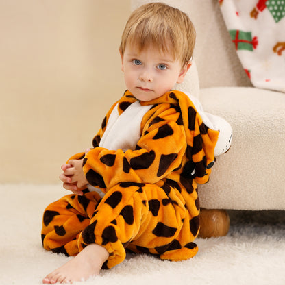MICHLEY Baby Leopard Hooded Romper Flannel Animal Costume