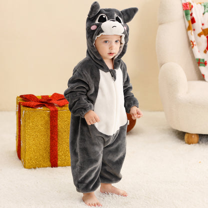 MICHLEY Baby Grey Cat Hooded Romper Flannel Kitten Costume