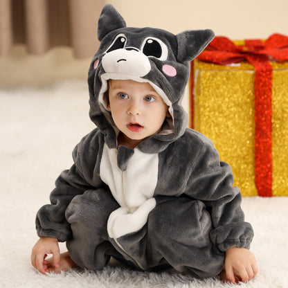 MICHLEY Baby Grey Cat Hooded Romper Flannel Kitten Costume