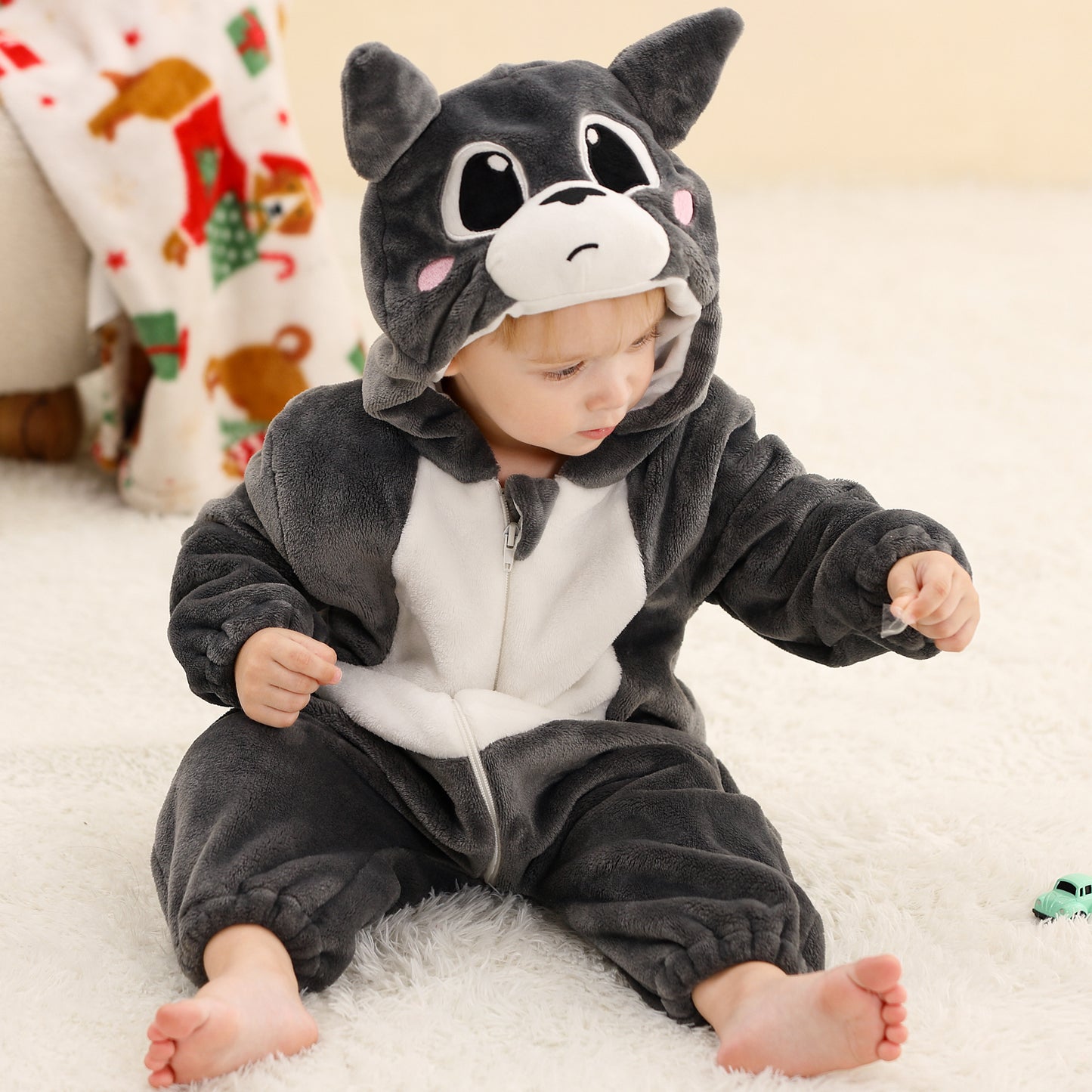 MICHLEY Baby Grey Cat Hooded Romper Flannel Kitten Costume