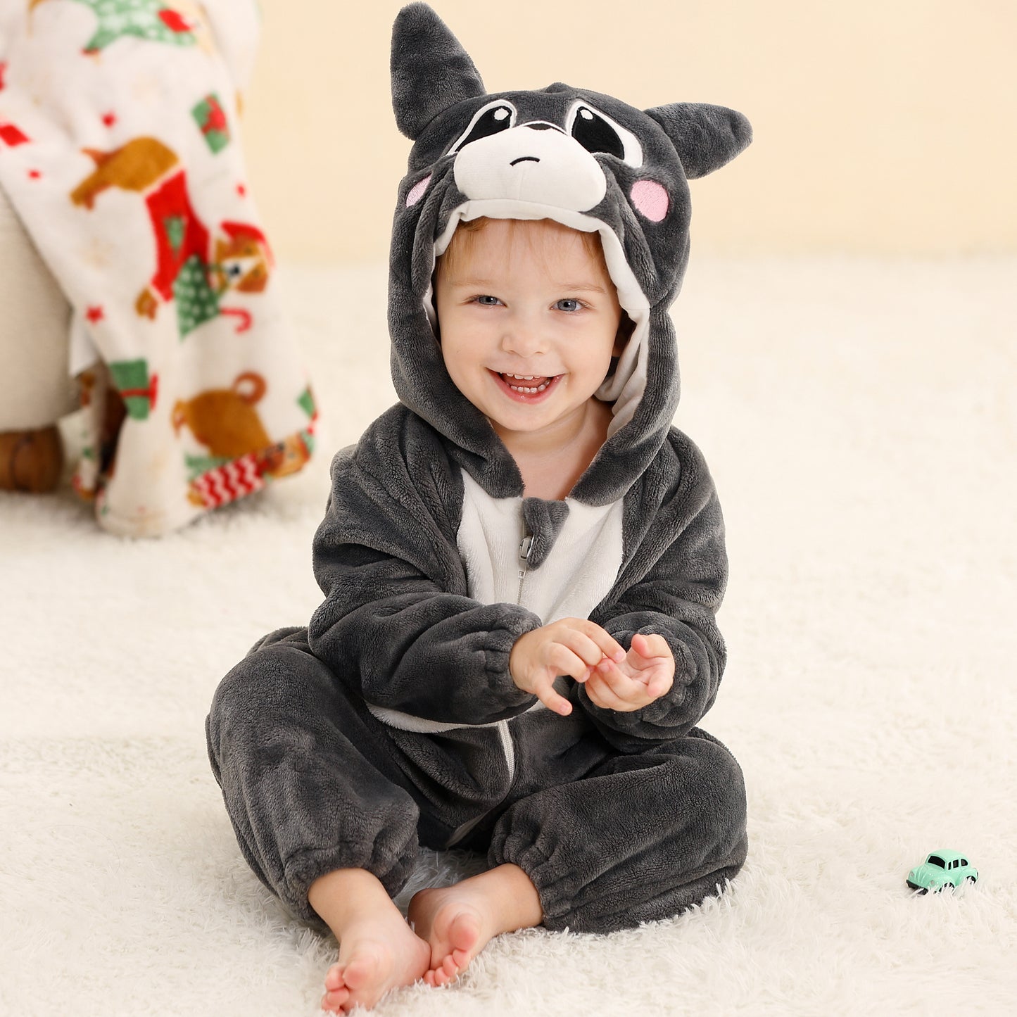 MICHLEY Baby Grey Cat Hooded Romper Flannel Kitten Costume