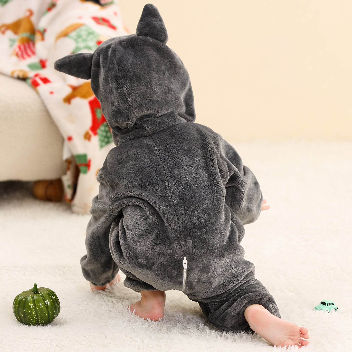 MICHLEY Baby Grey Cat Hooded Romper Flannel Kitten Costume