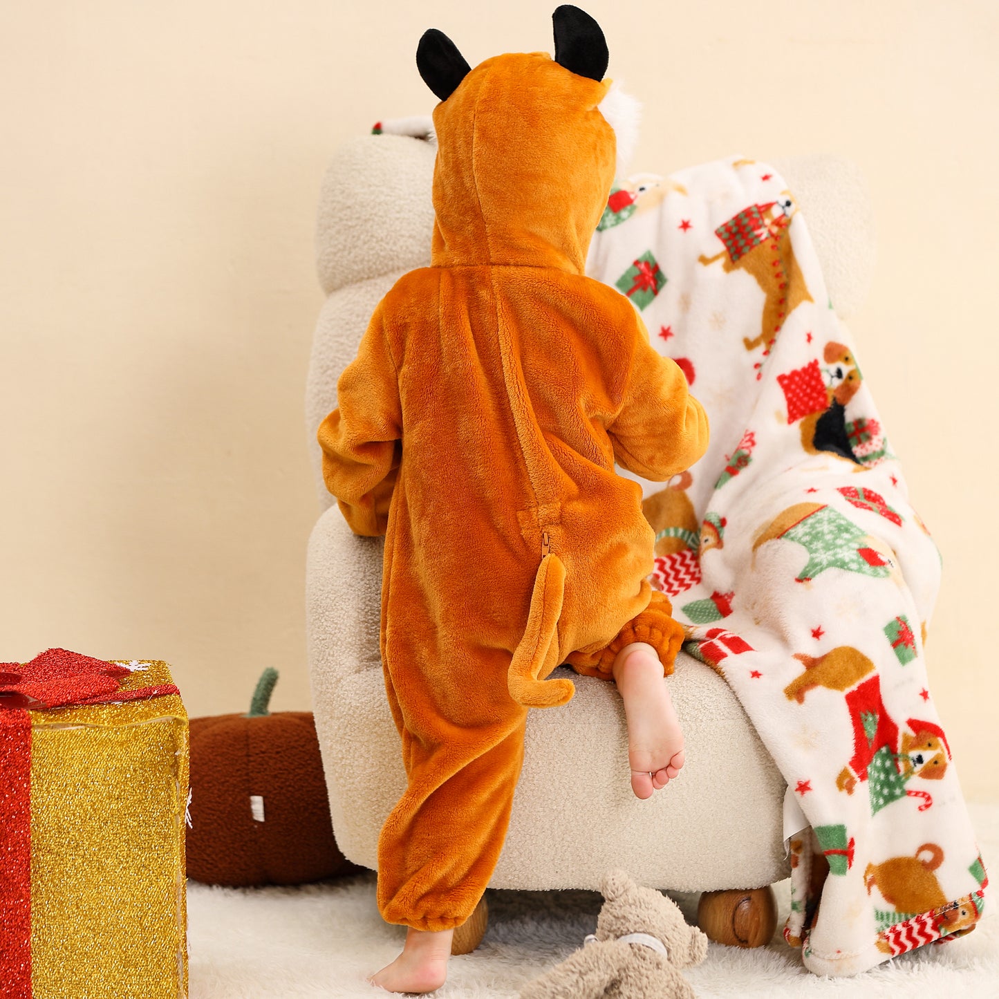 MICHLEY Baby Smiling Tiger Hooded Romper Flannel Animal Costume
