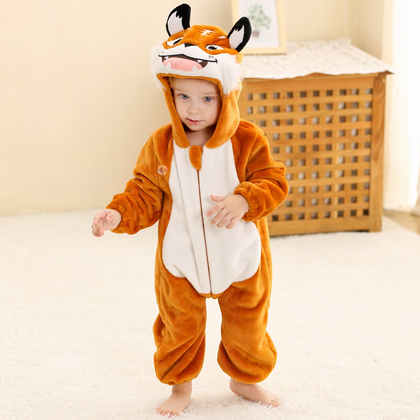 MICHLEY Baby Smiling Tiger Hooded Romper Flannel Animal Costume