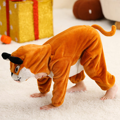 MICHLEY Baby Smiling Tiger Hooded Romper Flannel Animal Costume