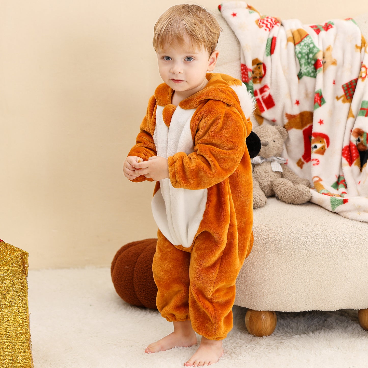 MICHLEY Baby Smiling Tiger Hooded Romper Flannel Animal Costume