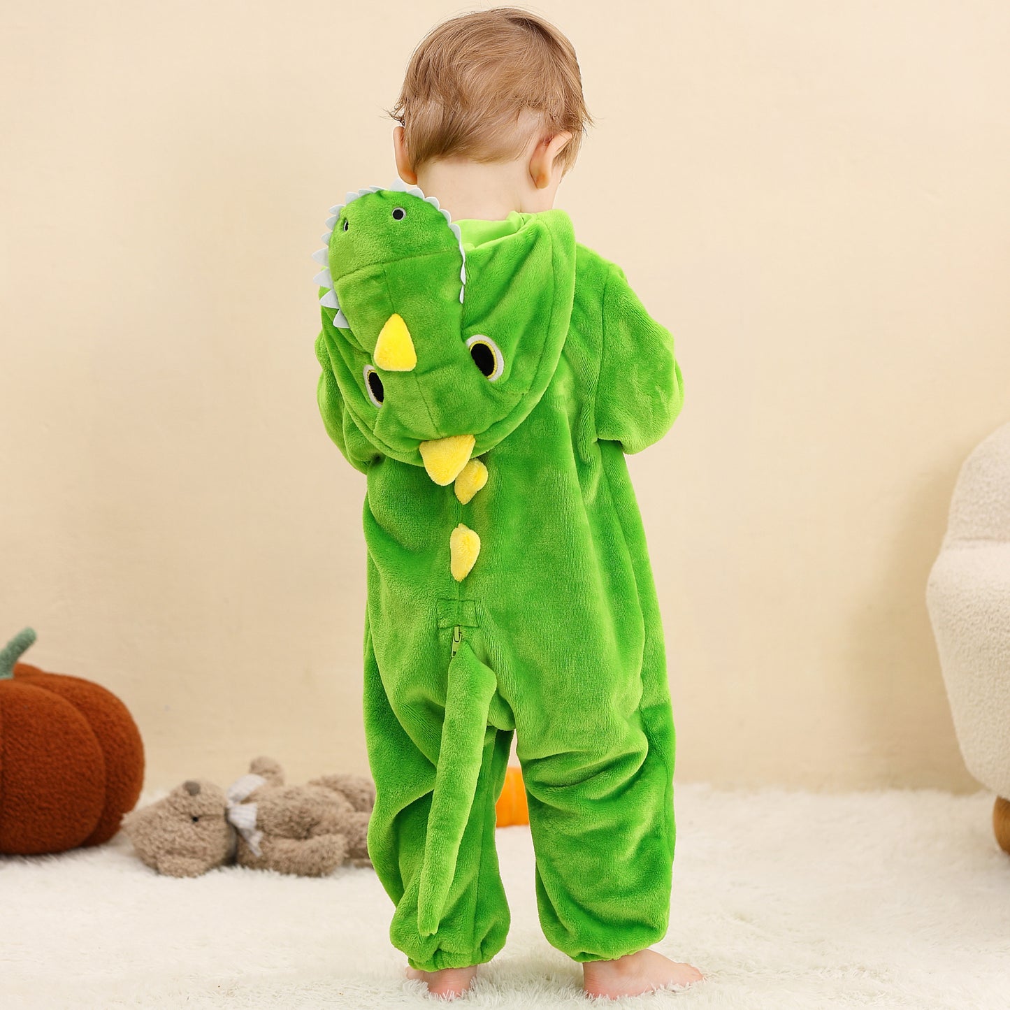 MICHLEY Baby Green T-Rex Dinosaur Hooded Romper Flannel Costume