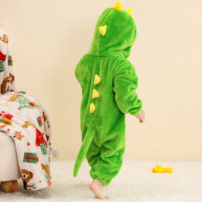 MICHLEY Baby Green T-Rex Dinosaur Hooded Romper Flannel Costume