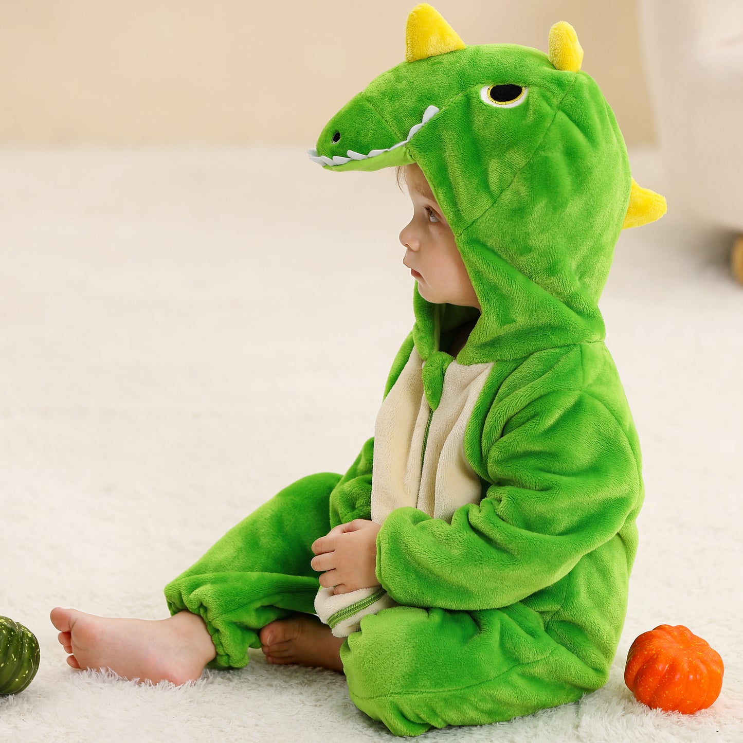 MICHLEY Baby Green T-Rex Dinosaur Hooded Romper Flannel Costume