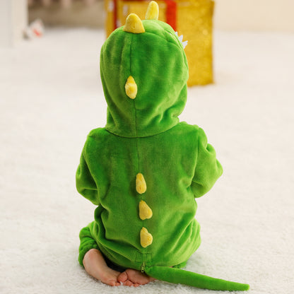MICHLEY Baby Green T-Rex Dinosaur Hooded Romper Flannel Costume