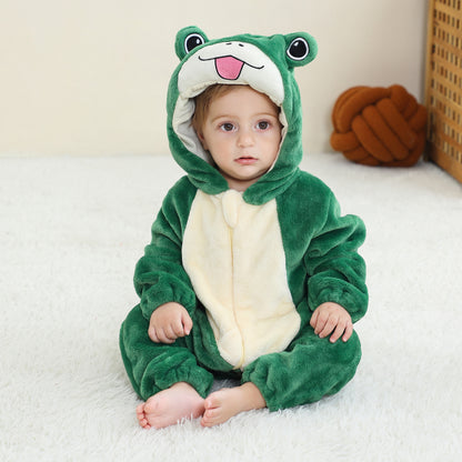 MICHLEY Green Frog Baby Costume Winter Flannel Hooded Romper