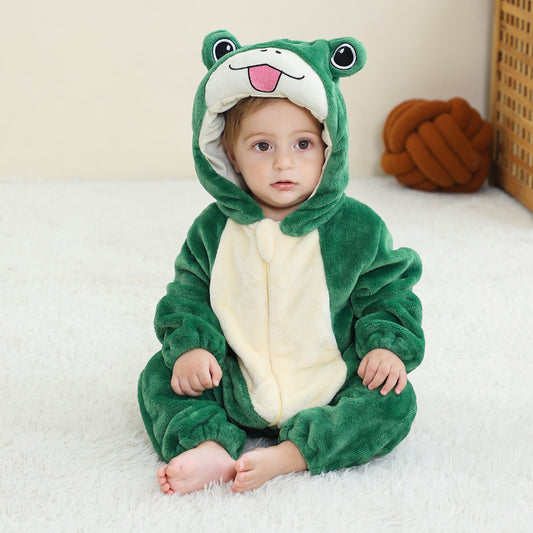 MICHLEY Green Frog Baby Costume Winter Flannel Hooded Romper