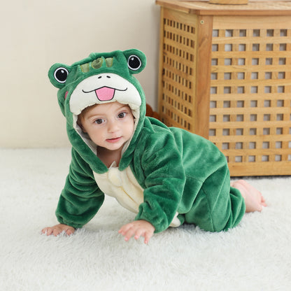 MICHLEY Green Frog Baby Costume Winter Flannel Hooded Romper