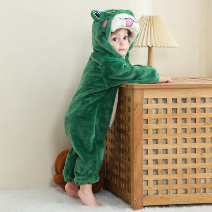 MICHLEY Green Frog Baby Costume Winter Flannel Hooded Romper