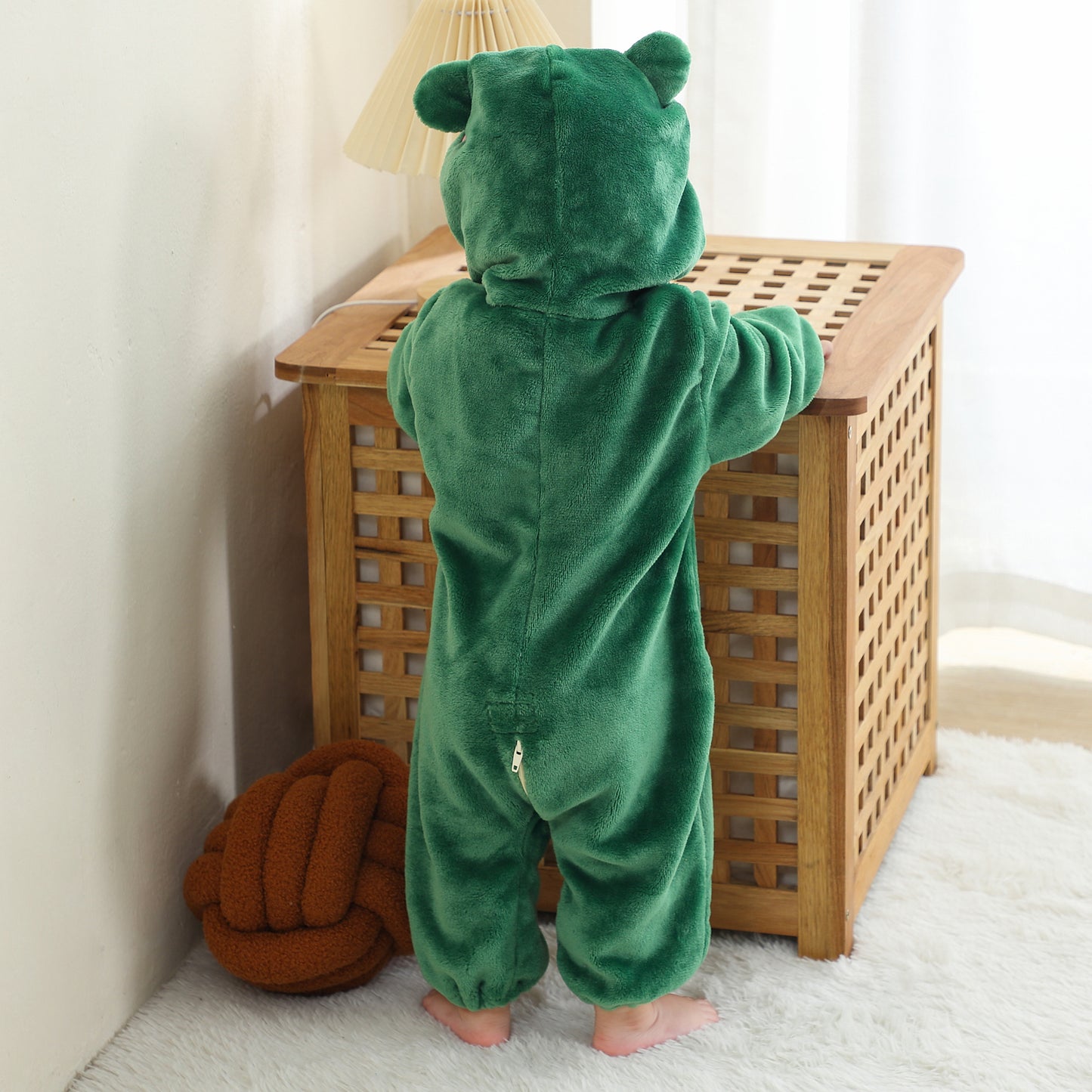 MICHLEY Green Frog Baby Costume Winter Flannel Hooded Romper