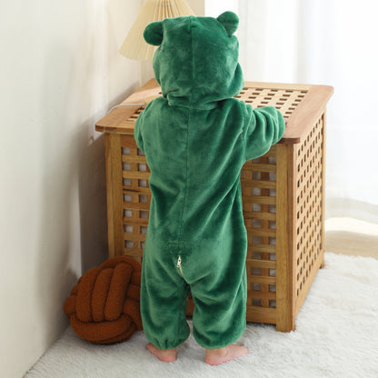 MICHLEY Green Frog Baby Costume Winter Flannel Hooded Romper