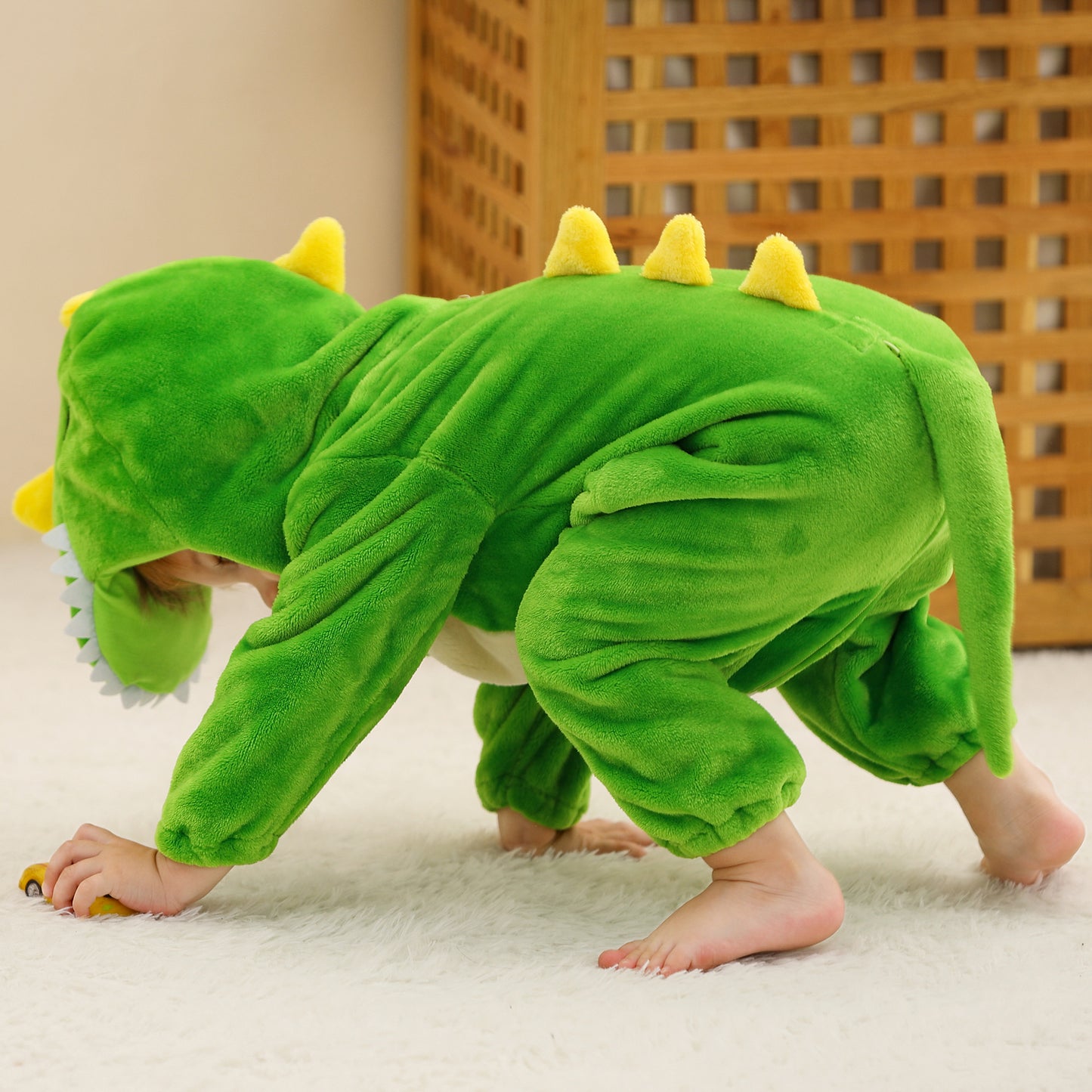MICHLEY Baby Green T-Rex Dinosaur Hooded Romper Flannel Costume