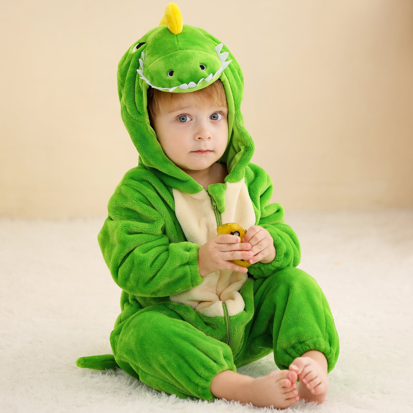 MICHLEY Baby Green T-Rex Dinosaur Hooded Romper Flannel Costume