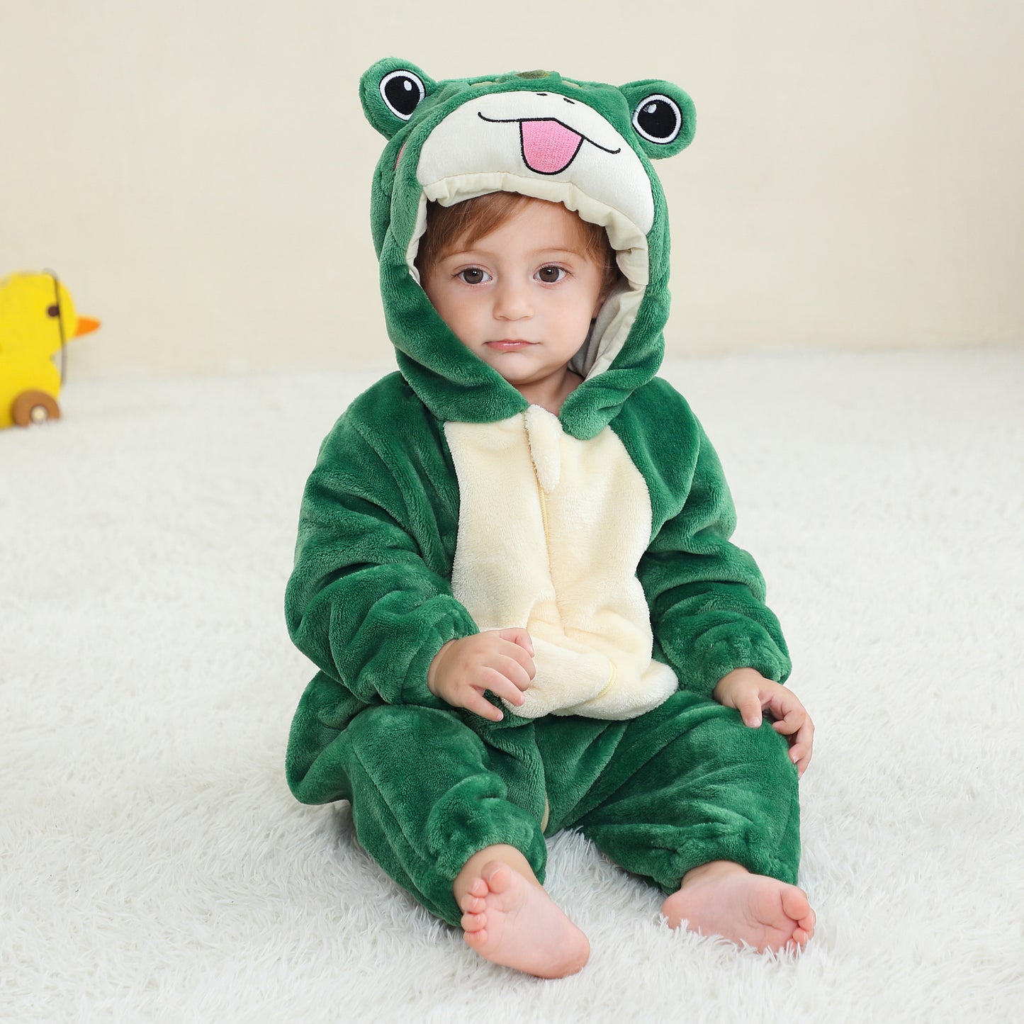 MICHLEY Green Frog Baby Costume Winter Flannel Hooded Romper