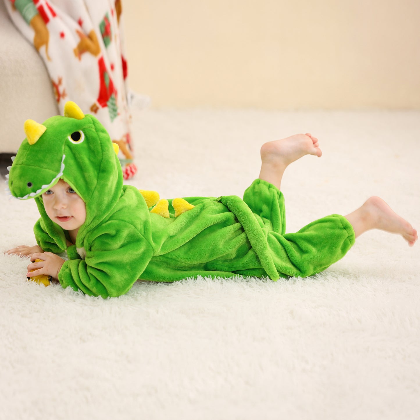MICHLEY Baby Green T-Rex Dinosaur Hooded Romper Flannel Costume