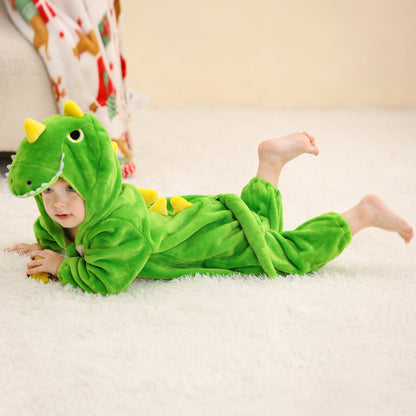 MICHLEY Baby Green T-Rex Dinosaur Hooded Romper Flannel Costume