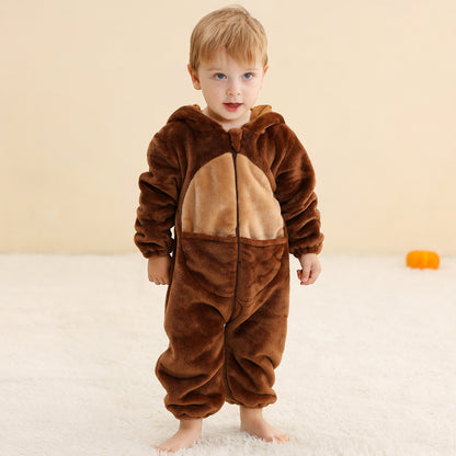 MICHLEY Baby Brown Kangaroo Hooded Romper Flannel Animal Costume
