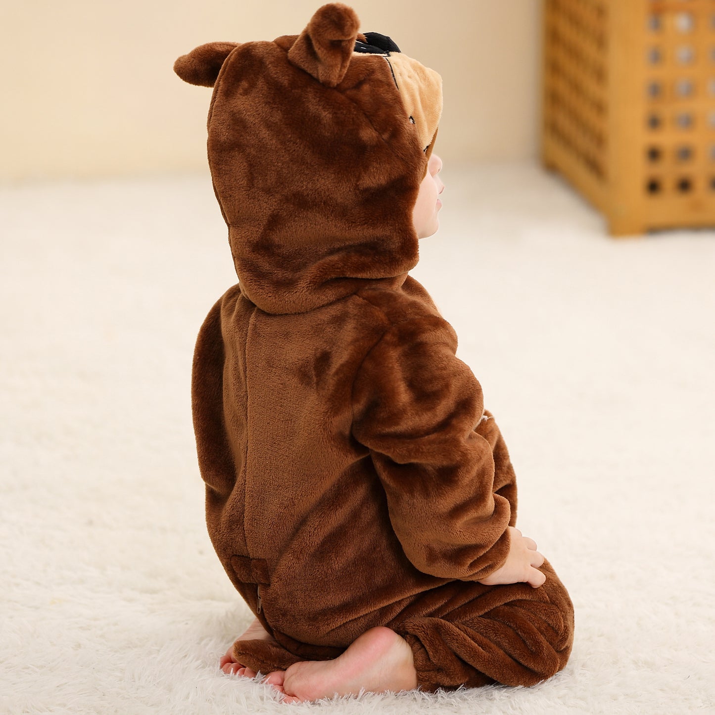 MICHLEY Baby Brown Kangaroo Hooded Romper Flannel Animal Costume