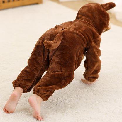 MICHLEY Baby Brown Kangaroo Hooded Romper Flannel Animal Costume