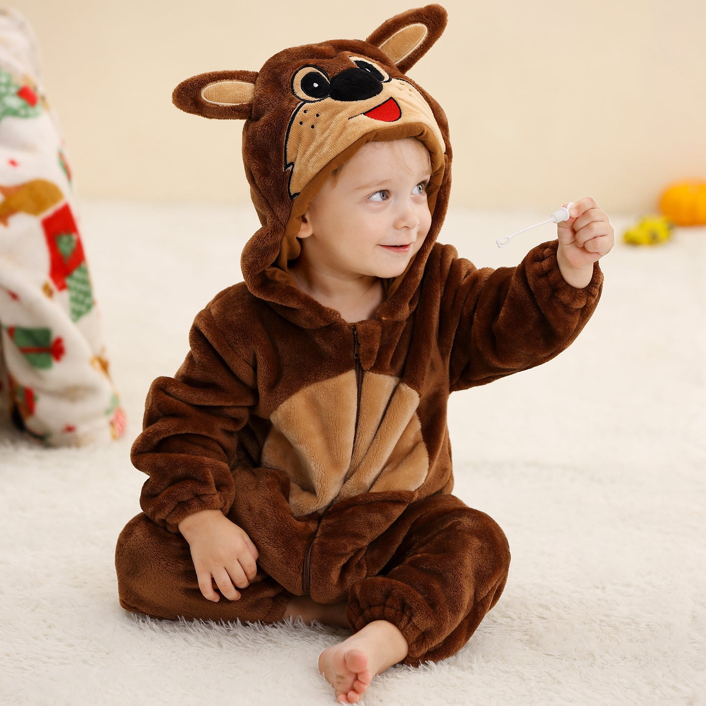 MICHLEY Baby Brown Kangaroo Hooded Romper Flannel Animal Costume