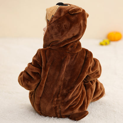 MICHLEY Baby Brown Kangaroo Hooded Romper Flannel Animal Costume