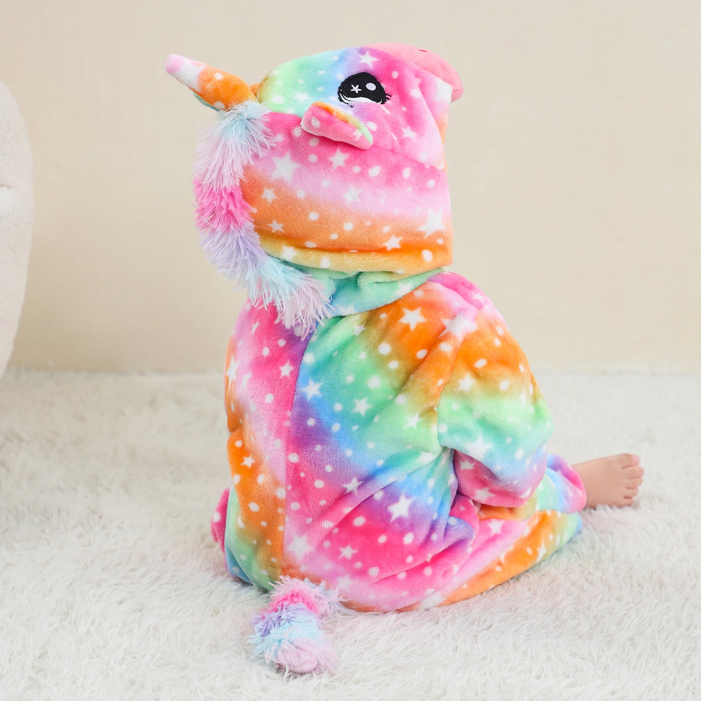 MICHLEY Rainbow Unicorn Baby Costume Winter Flannel Hooded Romper