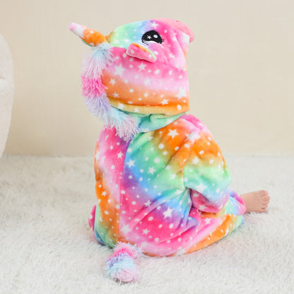 MICHLEY Rainbow Unicorn Baby Costume Winter Flannel Hooded Romper