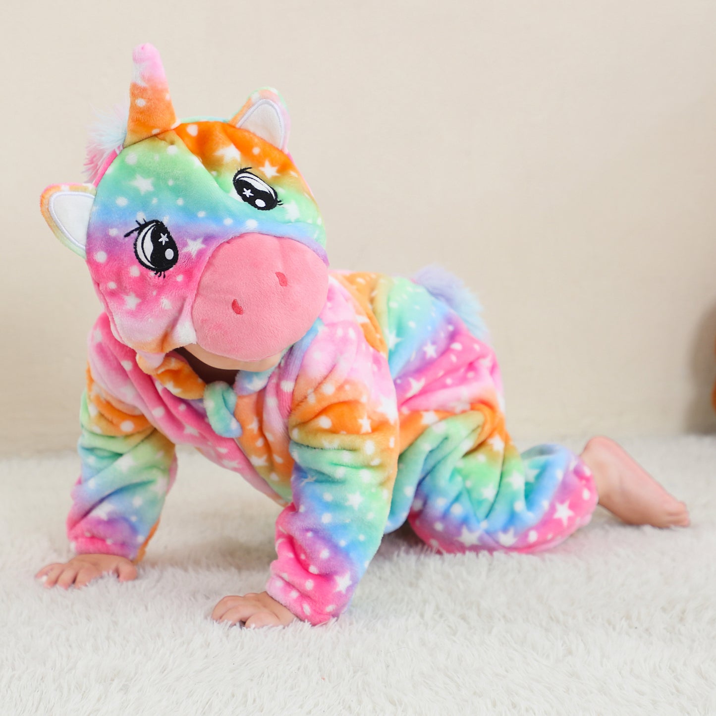 MICHLEY Rainbow Unicorn Baby Costume Winter Flannel Hooded Romper